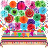 35 Pieces Mexican Fiesta Party Decorations Cinco De Mayo Party Decorations Multicolor Mexican Tablec