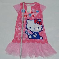 【HELLO KITTY 短袖 連衣裙 粉紅 網紗 S 90cm 2-3歲】女童 小洋裝 T恤 上衣 凱蒂貓  連身裙