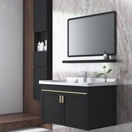 YOULITE Black Combination Space Aluminum Bathroom Cabinet Wall Mounted Shelf With Mirror Wash Basin