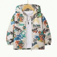 1pc Young Boy Fashionable Street Graffiti Print Long Sleeve Zip-Up Jacket,Stylish Casual Leisure Des