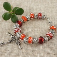紅色 Lampwork Murano 玻璃手鍊銀鑰匙歐洲魅力串珠手鍊首飾