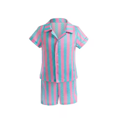 IPZ02 Movie Barbie Ken Cosplay Costume For Kids Printing Striped Shirt Shorts Beach Wear Outfits Boy