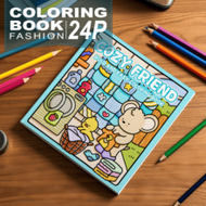 1 Piece "Comfortable Friends" Coloring Book, 24 Pages Thick 120g Paper, Size 7.87*7.87 Inches, Suita