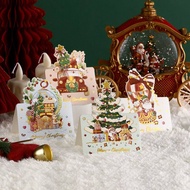 6PCS Bronzing Christmas Greeting Cards Santa Claus Snowman Gift Cards Xmas Reeting Cards New Year 2024