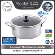 CORELLE DuraNano 24cm Casserole Pot - Uncoated Non-Stick Stainless Steel Cookware (10 Years Warranty