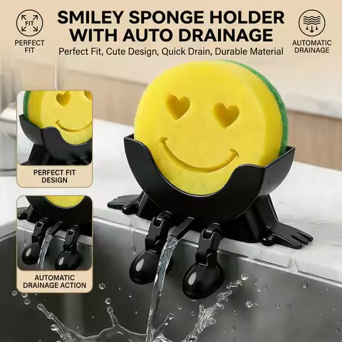 Cute 3D Printed Smiley Sponge Holder Creative Drainage Rack Kitchen Sink Storage Stand Funny Dish Sp