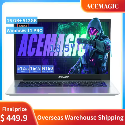 ACEMAGIC 18.5 Inch Laptop Intel Lake N150 16GB DDR4 512GB SSD FHD Windows 11 8000mAh Battery Expanda