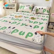 Cartoon 3-in-1 Ice Silk Latex Mattress Protector Fitted Sheets Single/Super Single/Queen/King Sheets Pillowcases