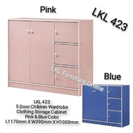 LKL 423 5 DOOR (4feet) CHILDREN WARDROBE/ KIDS WARDROBE PINK &amp; BLUE/ 5 PINTU KANAK KANAK ALMARI BAJU