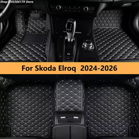 Custom Car Floor Mats For Skoda Elroq 2024 2025 2026 Car Leather Foot Pads Carpet Auto Full Set Rugs