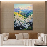 Spring Mountain Landscape Oil Painting On Canvas Blooming Cherry Blossom Tree Textured Wall Art Impa