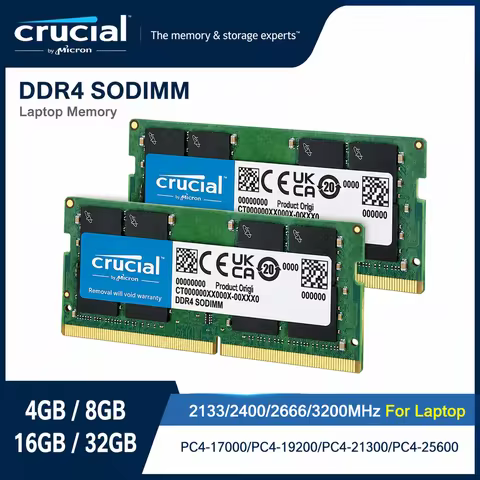 Crucial DDR4 SODIMM RAM 4GB 8GB 16GB 32GB 2133MHz 2400MHz 2666MHz 3200MHz PC4 260Pin Laptop Notebook