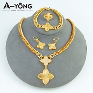 [Snag] ชุดเครื่องประดับสตรีเซ็ตเพทายชุบทอง21K ดูไบสร้อยคอหรูสร้อยข้อมือต่างหูชุดแหวนแต่งงานวันเกิดปา