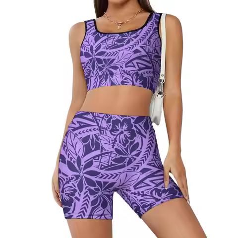 Yoga Bra Set, New Fitness Wear, Breathable, Summer Custom Polynesian Print, Comfortable And Elastic 