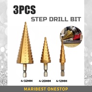 3PCS HSS STEEL STEP CONE DRILL BIT HOLE CUTTER TITANIUM COATED 4-32MM 4-20M 4-12MM POWER TOOLS ACCES