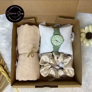 Gift Box Hijab dan Jam Tangan - Hampers Jam Tangan dan Parfum - Hampers Aesthetic Kekinian - Kado Un