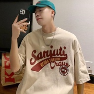 【M-8XL 】Baju Lelaki Summer Korean Ins Letter Loose Oversize Short Sleeved T shirt Fashion Trend Round Neck New T shirt for MenBaju T shirt Lelaki