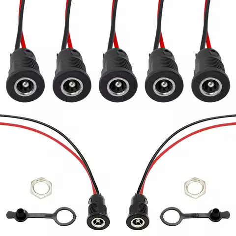 DIY DC Jack Female Socket Panel Mount Connector with 15cm Wire & Waterproof Cap, 10A High Current DC