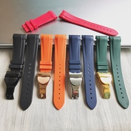 22mm Natural Rubber Silione watch band Special for Tudor Black Bay GMT Curved End Folding buckle Black Blue Red Soft Wrist Strap