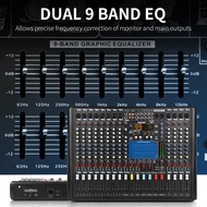 14 Channel Professional Audio Mixer 99 DSP Dual 9‑Band EQ Bluetooth USB MP3 4 Group Output 48V Phant