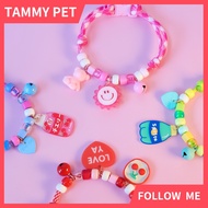 Pet cat dog collar with bell and pendants adjustable contrast knit necklace cute heart smiley bee pe