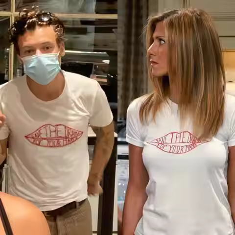 Jennifer Aniston Save The Drama For Your Mama Lips Print Short Sleeves Cotton T-shirt Men Women Hara