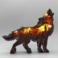 Christmas Wooden Hollowed Animal Ornament LED Light Wolf Elk