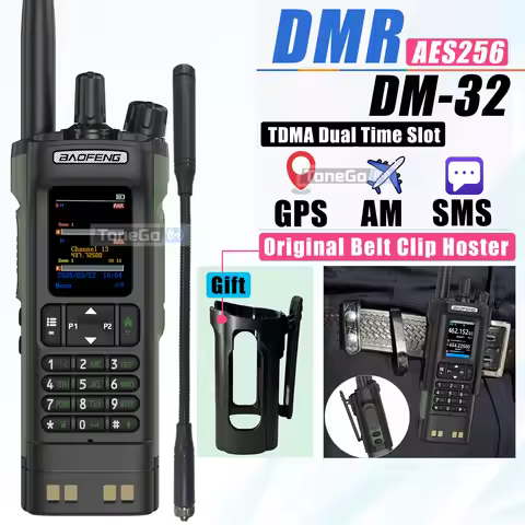 BAOFENG DM-32 DMR Digital Walkie Talkie With Belt Clip Dual Mode Analog Dual Time Slot AES256 Air Ba