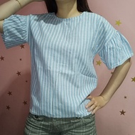 Women's clothing 8 seconds women's blouse soft blue stripes