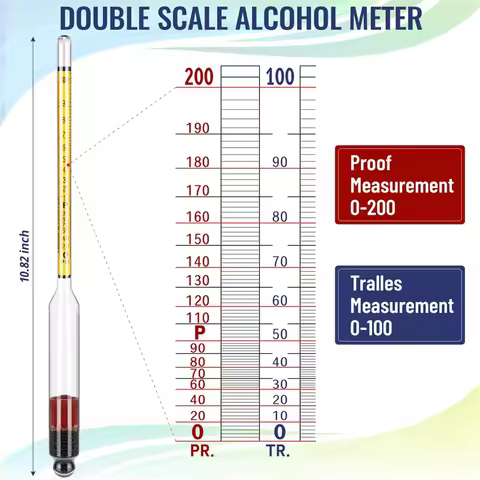 New 4Pcs Hydrometer Alcohol, Alcohol Meter for Distilling Alcohol 0-200 Proof & 0-100 Tralle, Specif