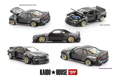 PreSale Kaido House x MINI GT 1:64 Skyline GT-R (R34) Kaido Works GReddy V2 gray Collection Miniatur