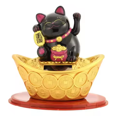 Gold Ingot Lucky Cat Hand Hotel New Year Ornament Shop Solar Waving Decor Fortune Plastic Wealth 11.