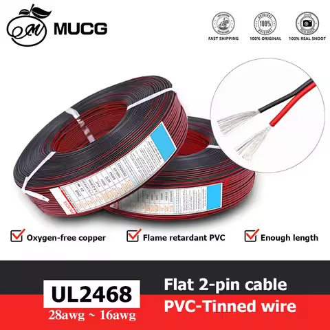 2 pin cable red black Electrical Flat wire 5v 12v 24v led Automotive 18awg Car Electric Wires 16awg 