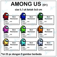 25pc SCHOOL CHILDREN'S TEXTBOOK NAME STICKERS AMONG US theme 01 | Size S / 5x3 cm | CUSTOM