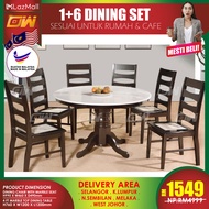 CT4BL-MTB CC45M 1+6 Seater Grade A Marble Dining Set Kayu With High Quality Turkey Fabric Buatan Mal