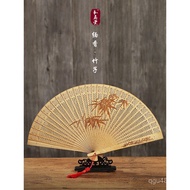 Hollow Fan Antique Chinese Style Sandalwood Fan All Wooden Fan Myanmar Wood Female Folding Fan Gift 