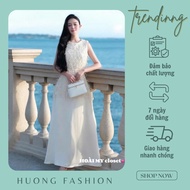 Huong fashion long silk dress with tassels