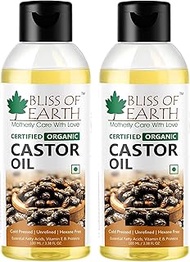 Bliss of Earth USDA Organic Castor Oil For Hair Growth, Skin &amp; Eyebrows, Cold Pressed &amp; Hexane Free, 2X100 ml