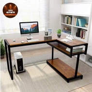 meja kerja L minimalis modern kayu asli