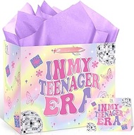 Large 13th Birthday Gift Bag for Girl Iridescent Thirteen Birthday Gift Bag with 13th Birthday Wrapp