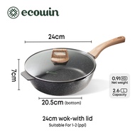 Ecowin Maifan กระทะก้นลึก 24/28/30/32cm การเคลือบหินทางการแพทย์ ไม่ติดกระทะ ใช้ได้กับเตาแก๊สและเตาแม
