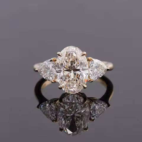 Provence 14K/18K gold trilogy ring 2.5CT oval cut lab diamond engagement rings classic trillion wedd