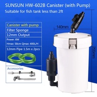 Ready Stock SUNSUN Canister Filter HW-602B / LW-602B (with pump) For Fish Tank less than 2ft (0.4m)