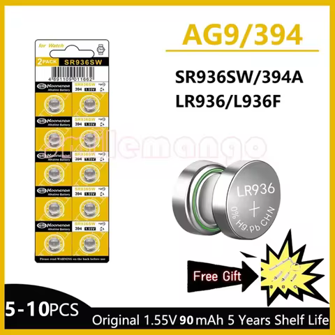 5-10PCS 1.55V AG9 50mAh Button Cell LR936 394 SR936SW CX194 LR45 G9A 194 394A SR936 L936F Cell Coin 
