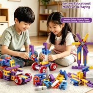 Flexible DIY Interlocking Building Blocks, 3D Assembly Educational Toy for Kids, Rotatable & Slidabl