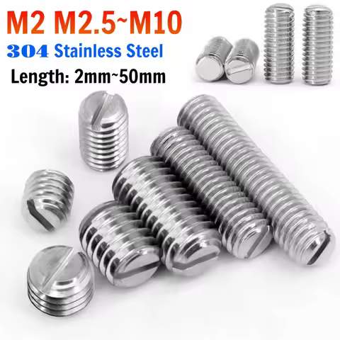 304 Stainless Steel Slotted Head Flat Point End Headless Grub Bolt Set Screw M2 M2.5 M3 M4/M5 M6 M8 