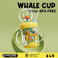 COMO BEBE แก้วดูดดน้ำเด็ก ขวดน้ำเด็กพร้อมหลอดดูดน้ำพุ ลายปลาวาฬน้อยน่ารัก ความจุ 220ml/350ml วัสดุ tritan Bpa free