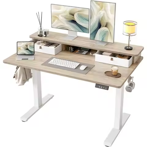 Standing Desk with Two Ders, Stand Up Standing Desk Adjustable Height, Electric Sit Stand Table with