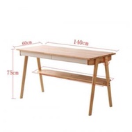全城熱賣 - 實木書桌,電腦枱,置物架組合(原木色+白色抽屉)140cm#H099027010