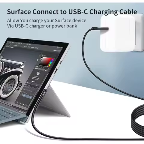 PD 100W Type-C to Microsoft Surface Charger Cable Braided USB-C Power Delivery Cord for Surface Pro 
